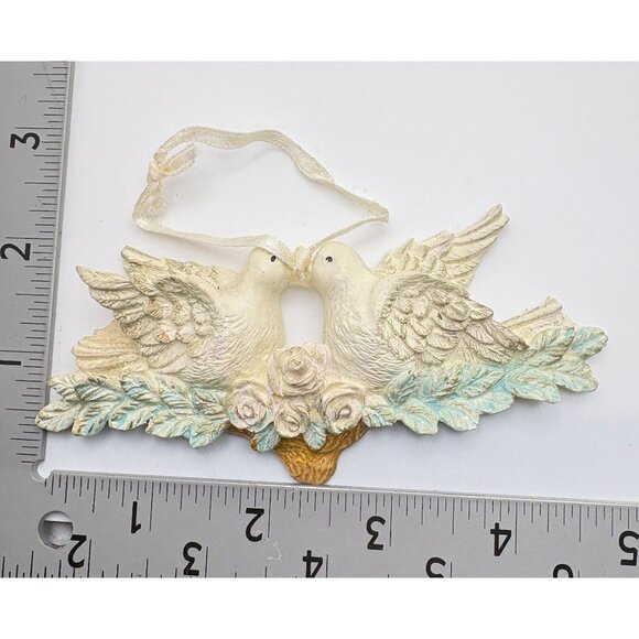 Vintage Kissing Doves Christmas Tree Ornament Roses & Ribbon Love Romance - Picture 3 of 6